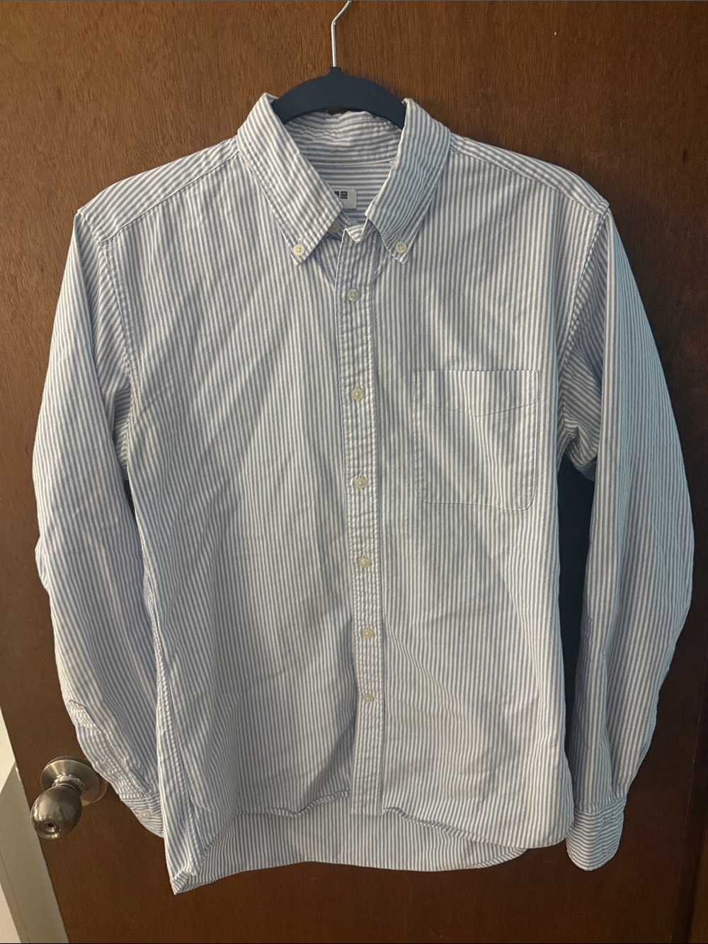 Uniqlo Light Blue and White Striped Button-Down Shirt